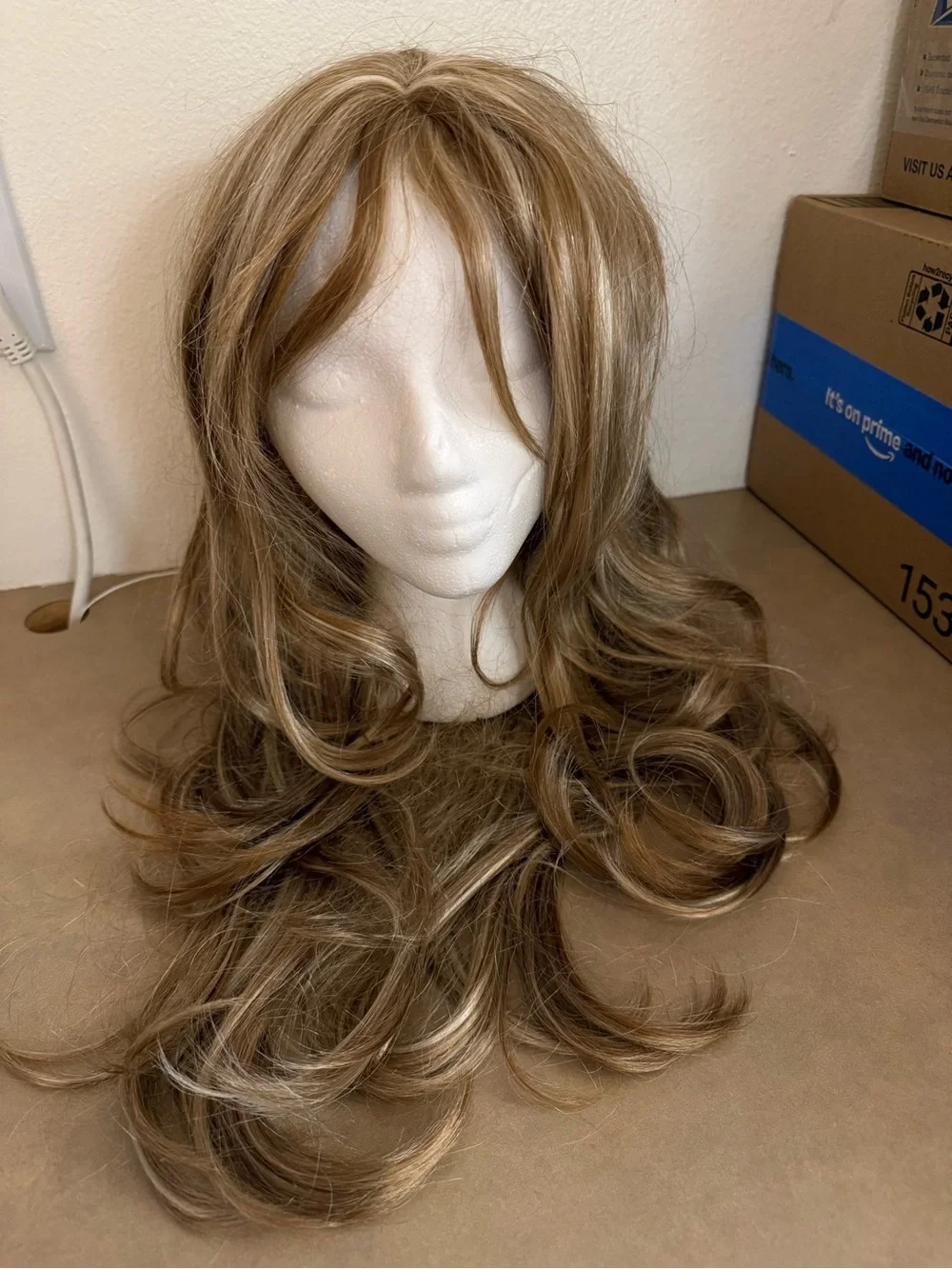 Synthetic Long Layered Wig with Blonde Highlights - Women Hair
